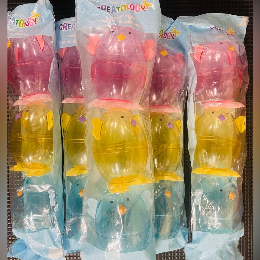 Standable Fillable Chicks Plastic Easter Egg Set -Pink, Yellow, Blue Easter Eggs